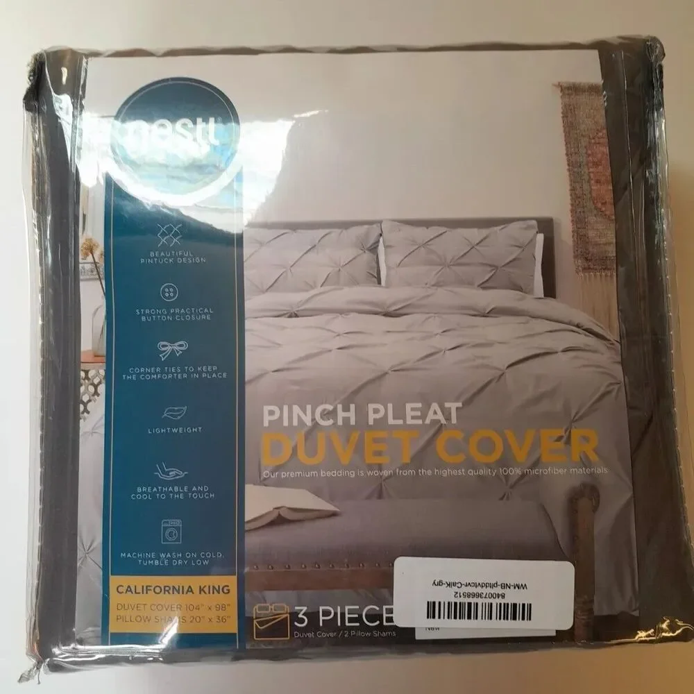 NESTL Dark Gray Cal. King Duvet Cover Set w/ 2 Shams Button Closure 104